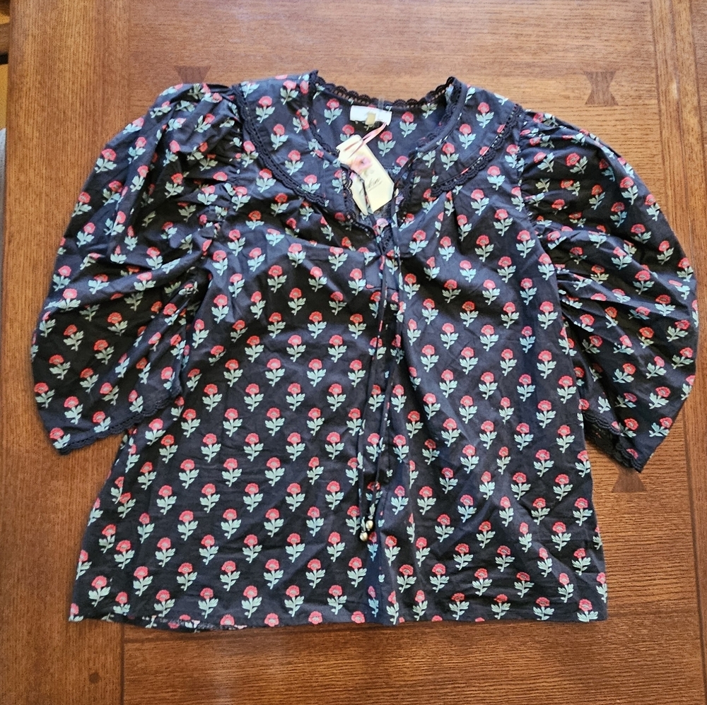 Entro Floral Lace Detail Blouse Large NWT